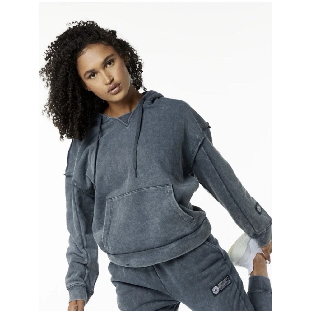 ALPHALETE Women's Terry Oversized Hoodie‎ - Blue Topaz ,Size Large Grunge